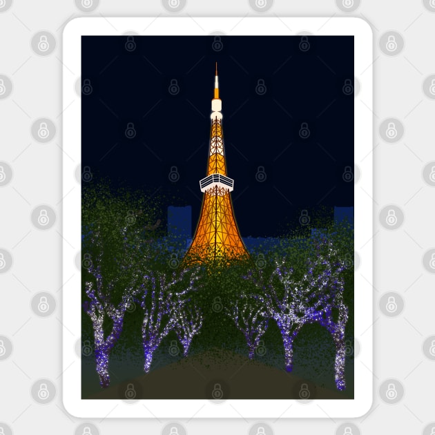 Tokyo Tower (Night) Sticker by MrK Shirts